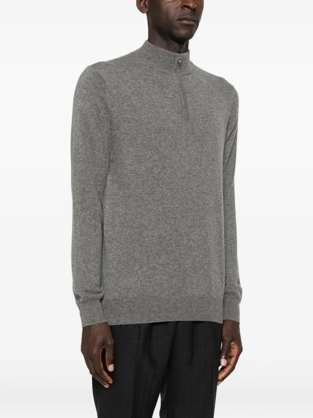Soft Goat Zip-up Sweater In Gray