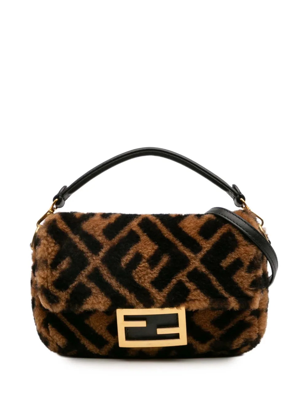 Fendi Pre-Owned 2000-2010 Mini Zucca Shearling Chain Baguette satchel | Brown | Image 1