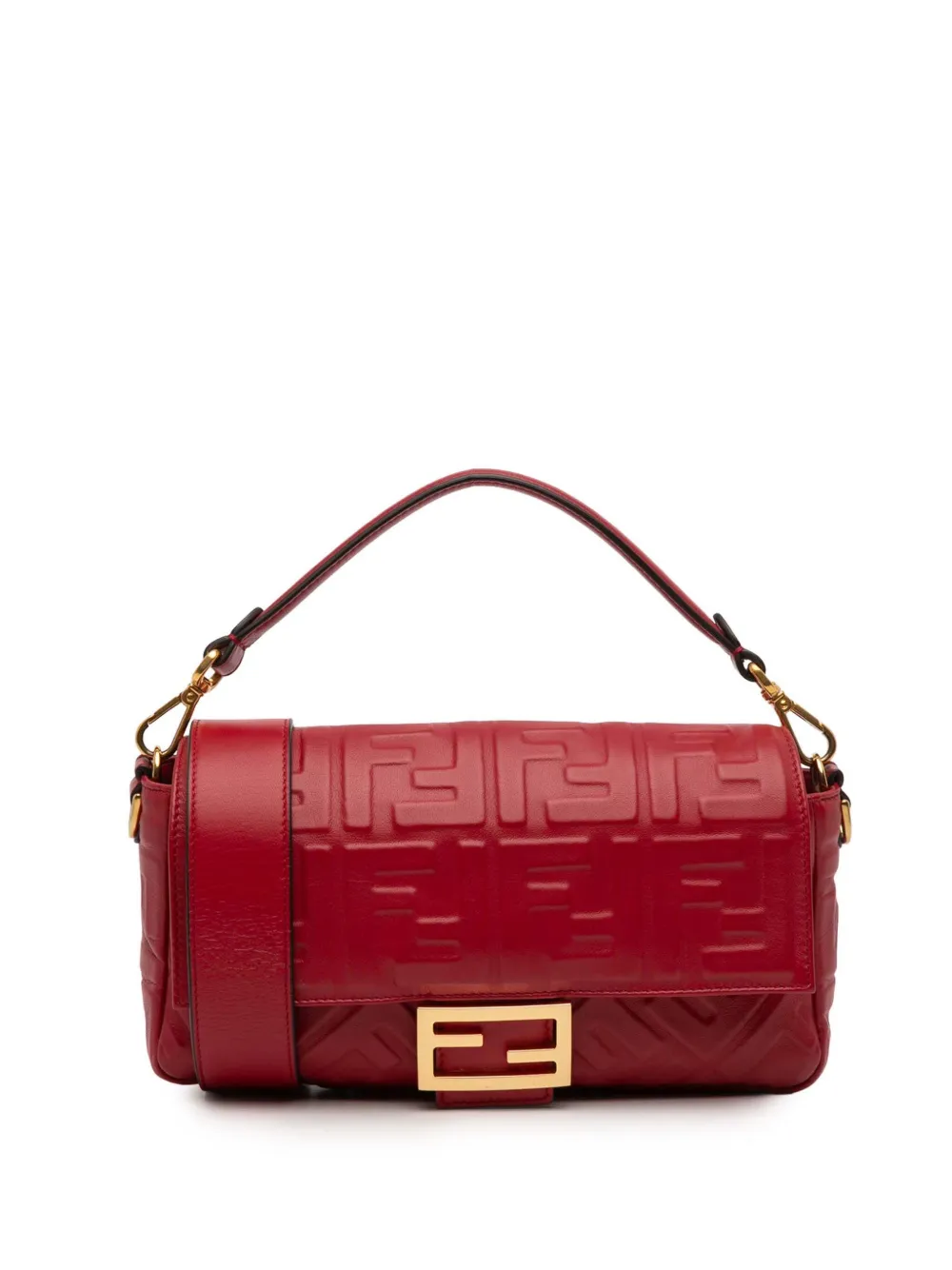 Fendi Pre-Owned 2000-2010 Zucca Embossed Leather Baguette satchel | Red | Image 1