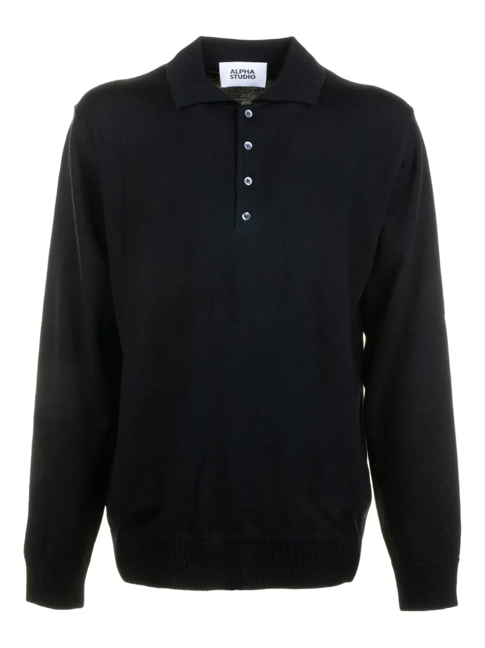 Alpha Studio Long-sleeve Merino Polo Shirt In Black
