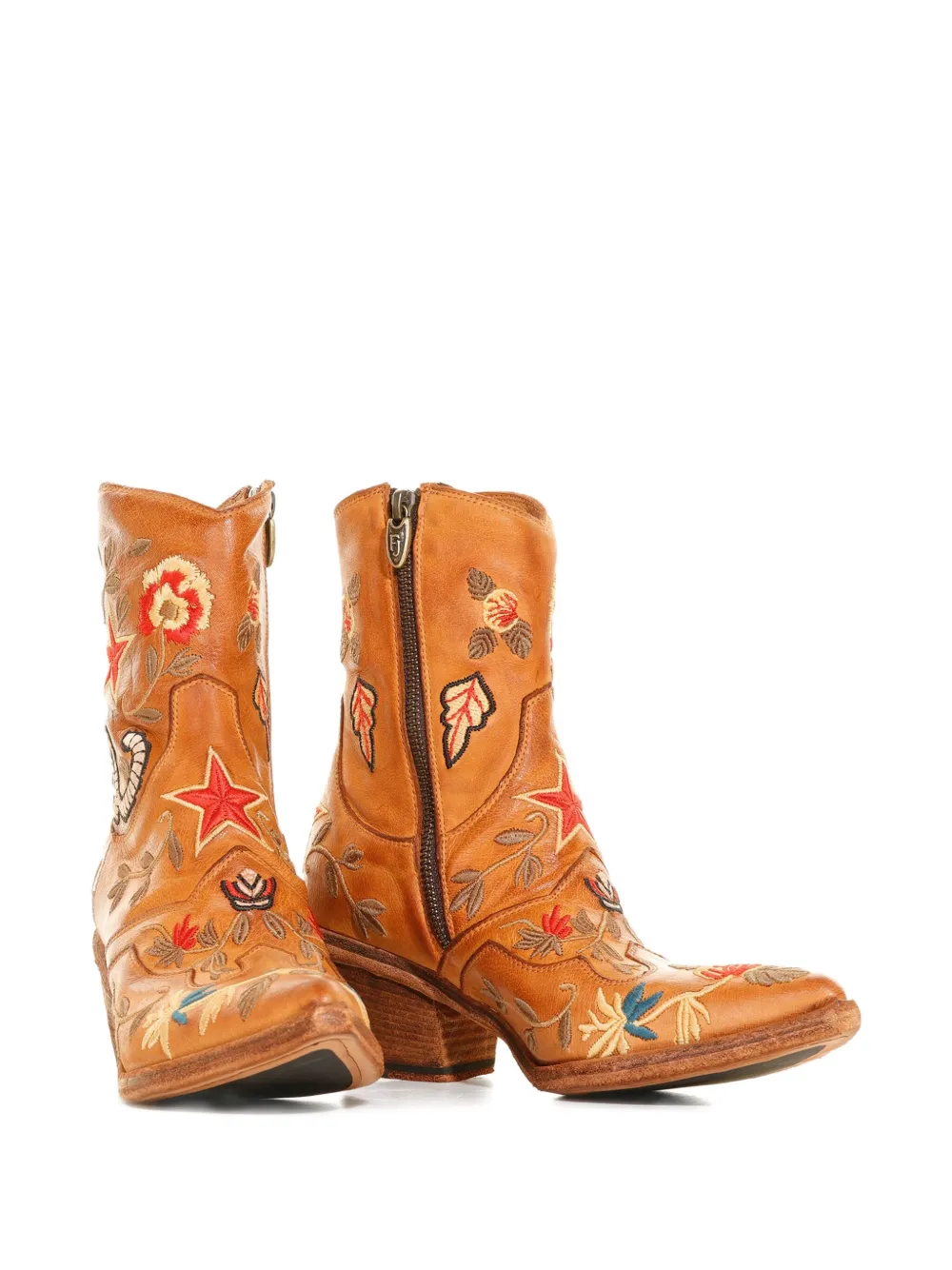 Fauzian Jeunesse Embroidered Leather Cowboy Boots In Brown