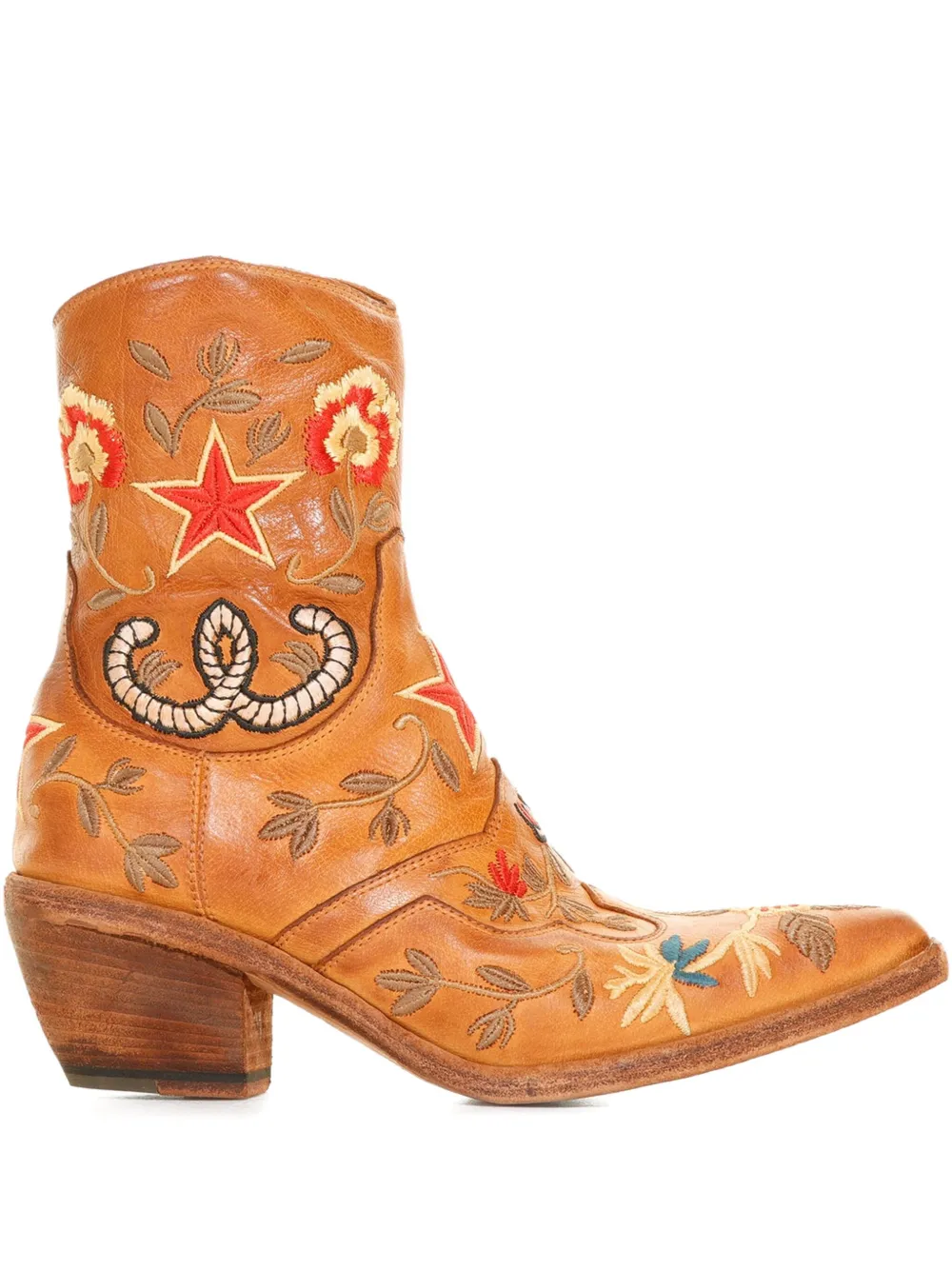 Fauzian Jeunesse embroidered leather cowboy boots Brown