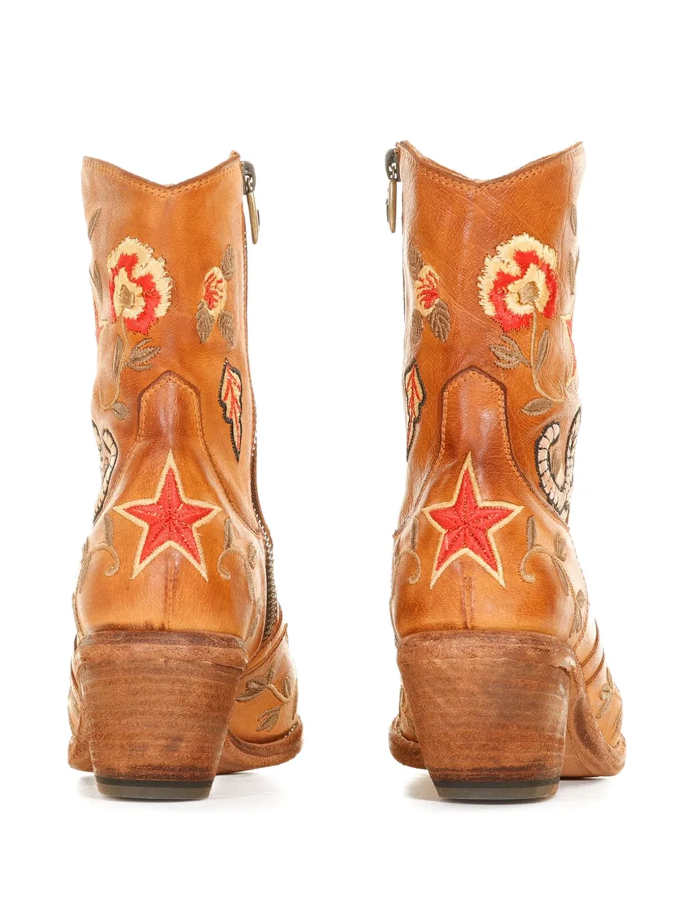 Fauzian Jeunesse Embroidered Leather Cowboy Boots In Brown