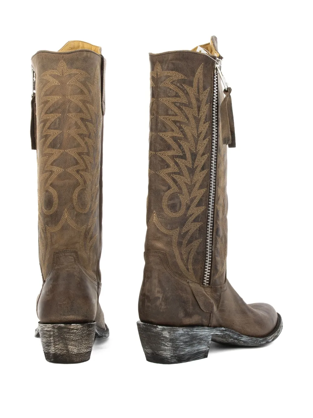 Mexicana Embroidered Leather Cowboy Boots In Brown