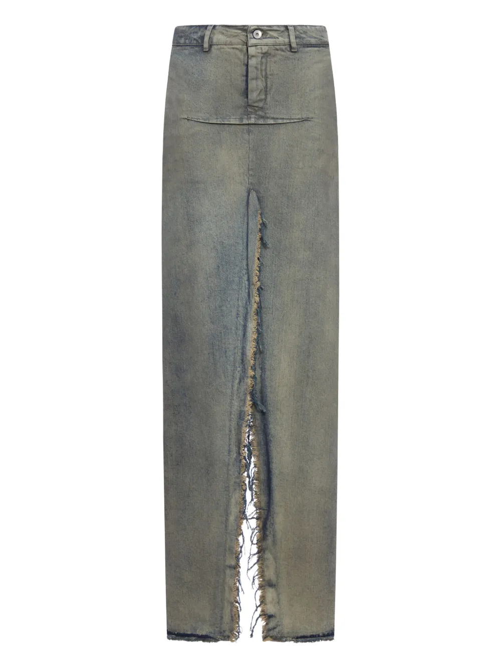 Rick Owens Sliced Cotton Denim Skirt In Gray