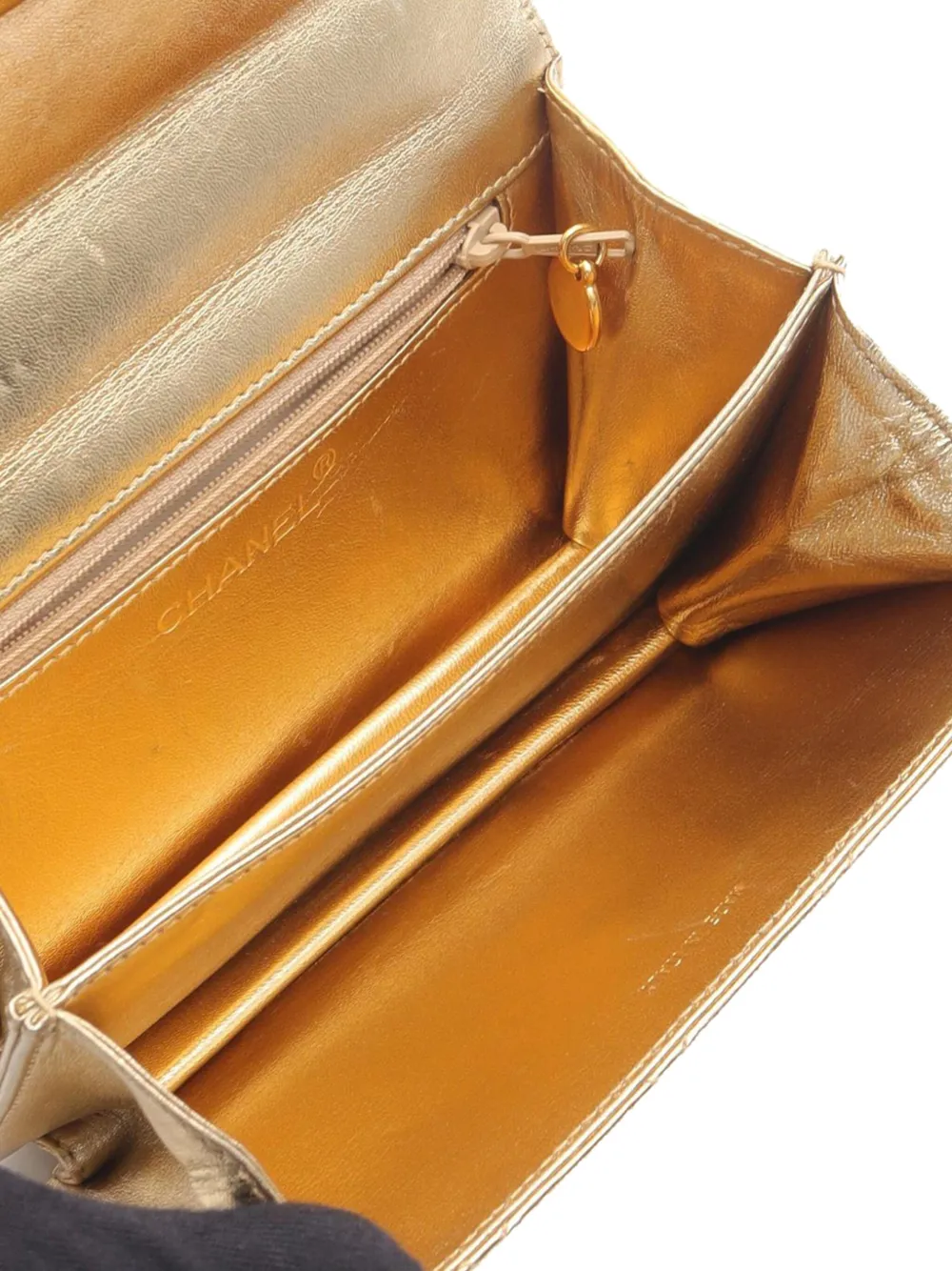 Pre-owned Chanel 1996-1997 Mini Quilted Metallic Lambskin Single Flap Crossbody Bag In Gold