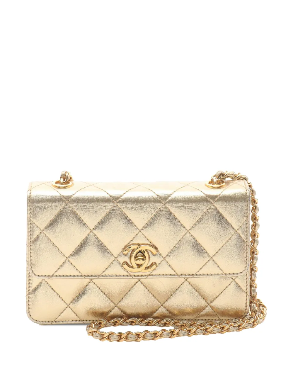 CHANEL Pre-Owned 1996-1997 Mini Quilted Metallic Lambskin Single Flap crossbody bag | Gold | Image 1