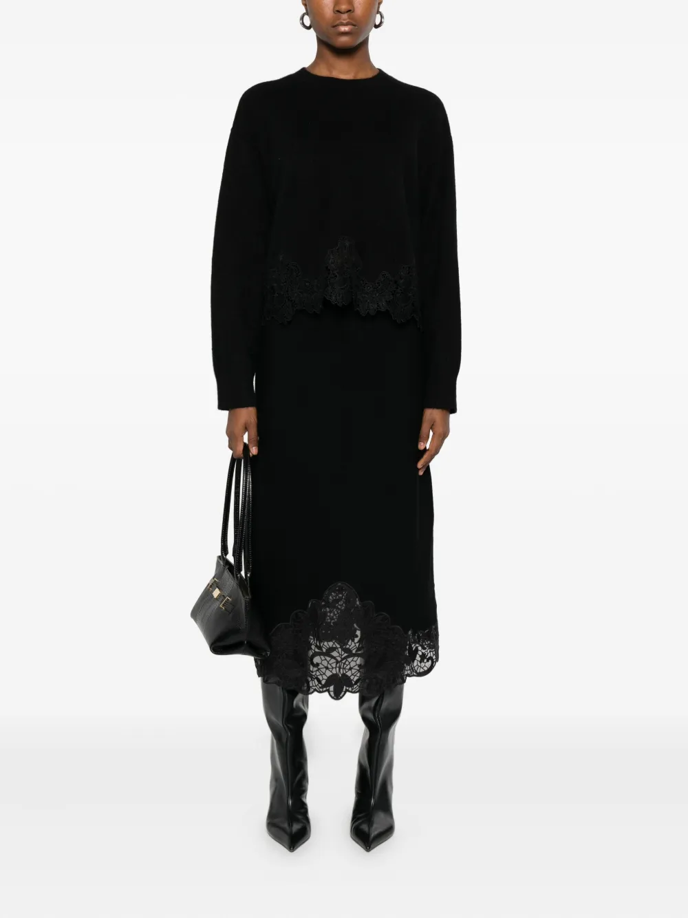 Twinset Lace-detail Sweater In Black
