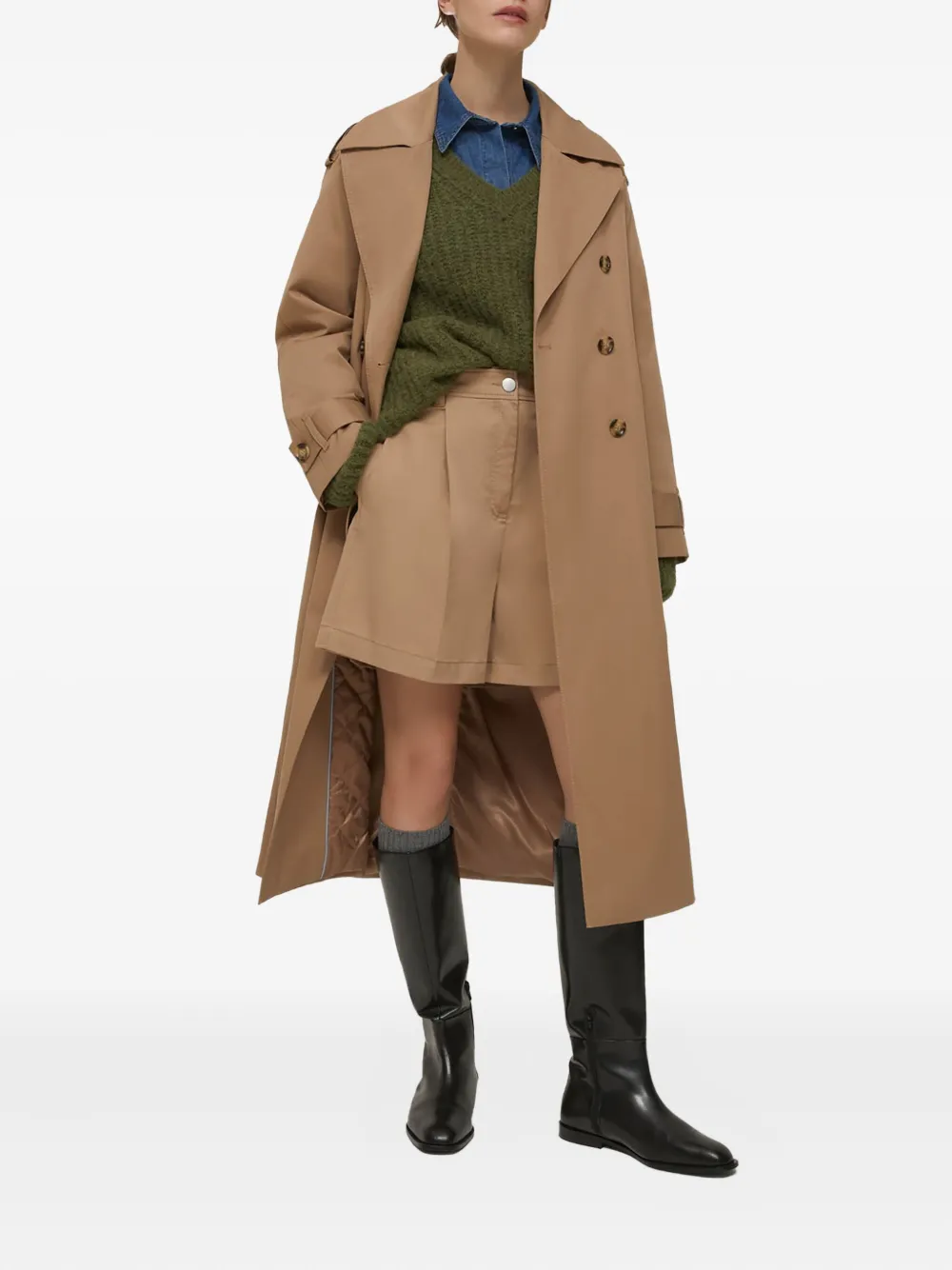 Pennyblack Double-breasted Belted Coat In Brown