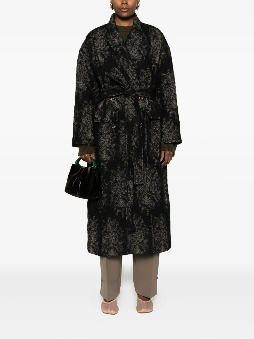 Uma Wang floral-pattern belted coat | Double Breasted & Peacoats | Image 2