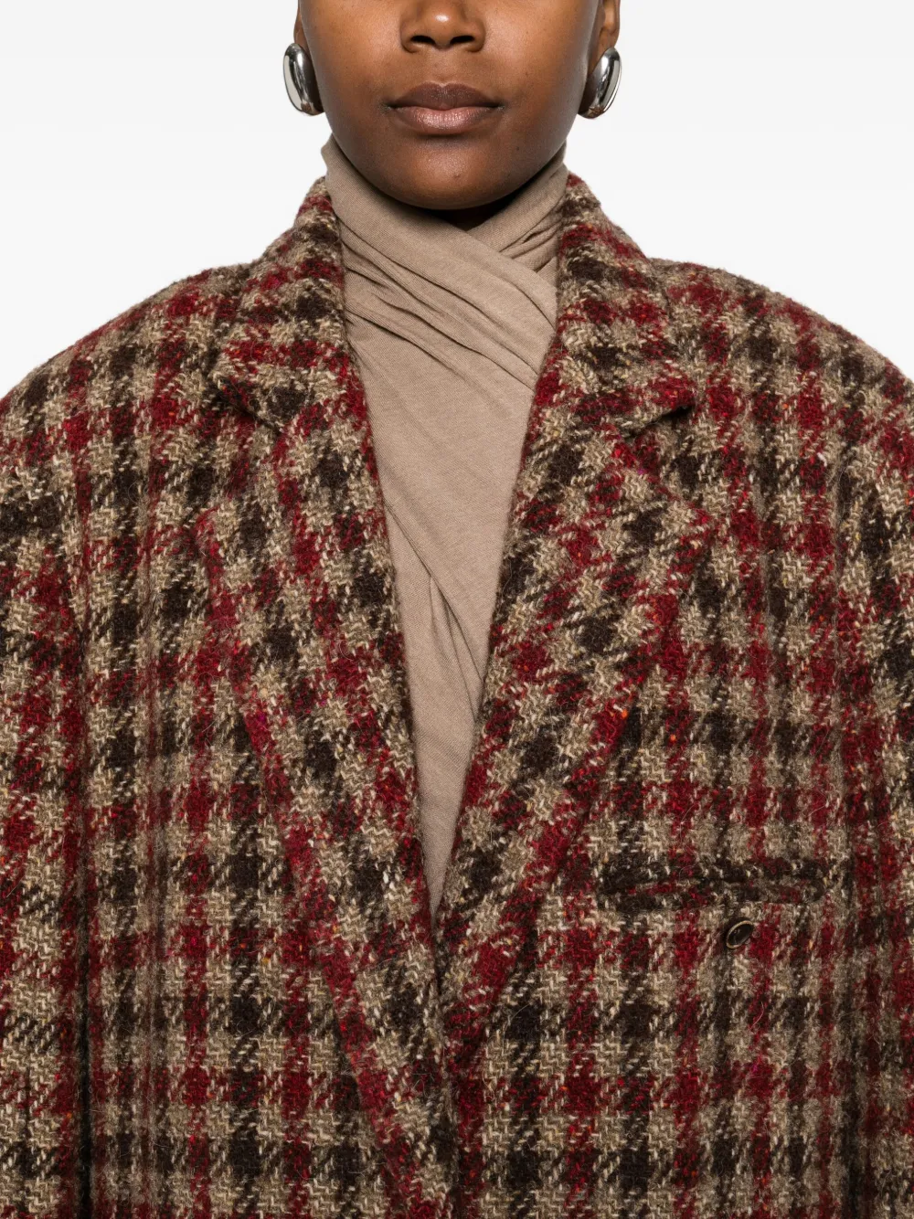 Uma Wang Checked Single-breasted Coat In Brown