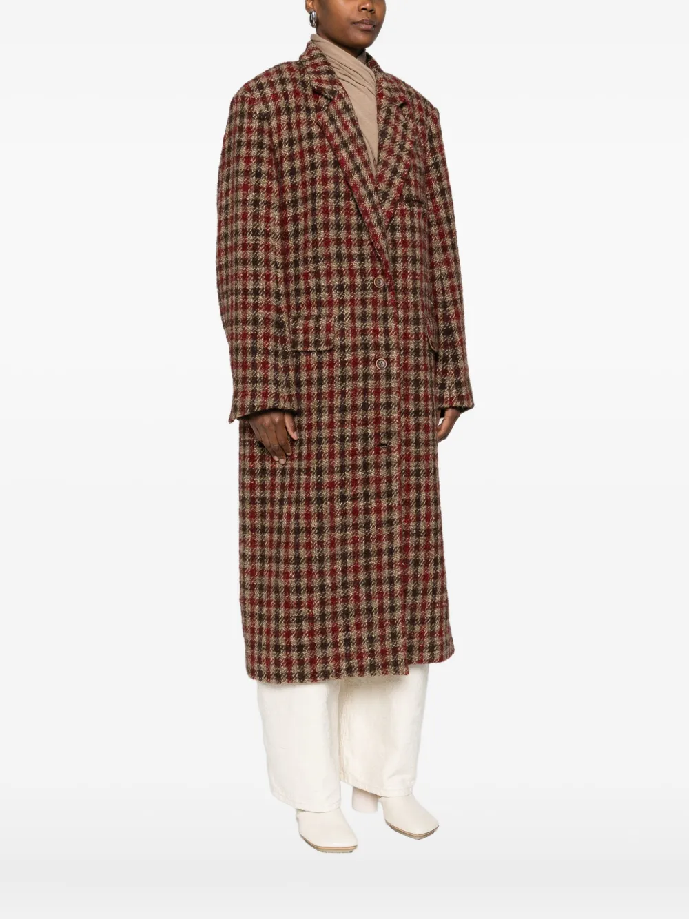 Uma Wang Checked Single-breasted Coat In Brown