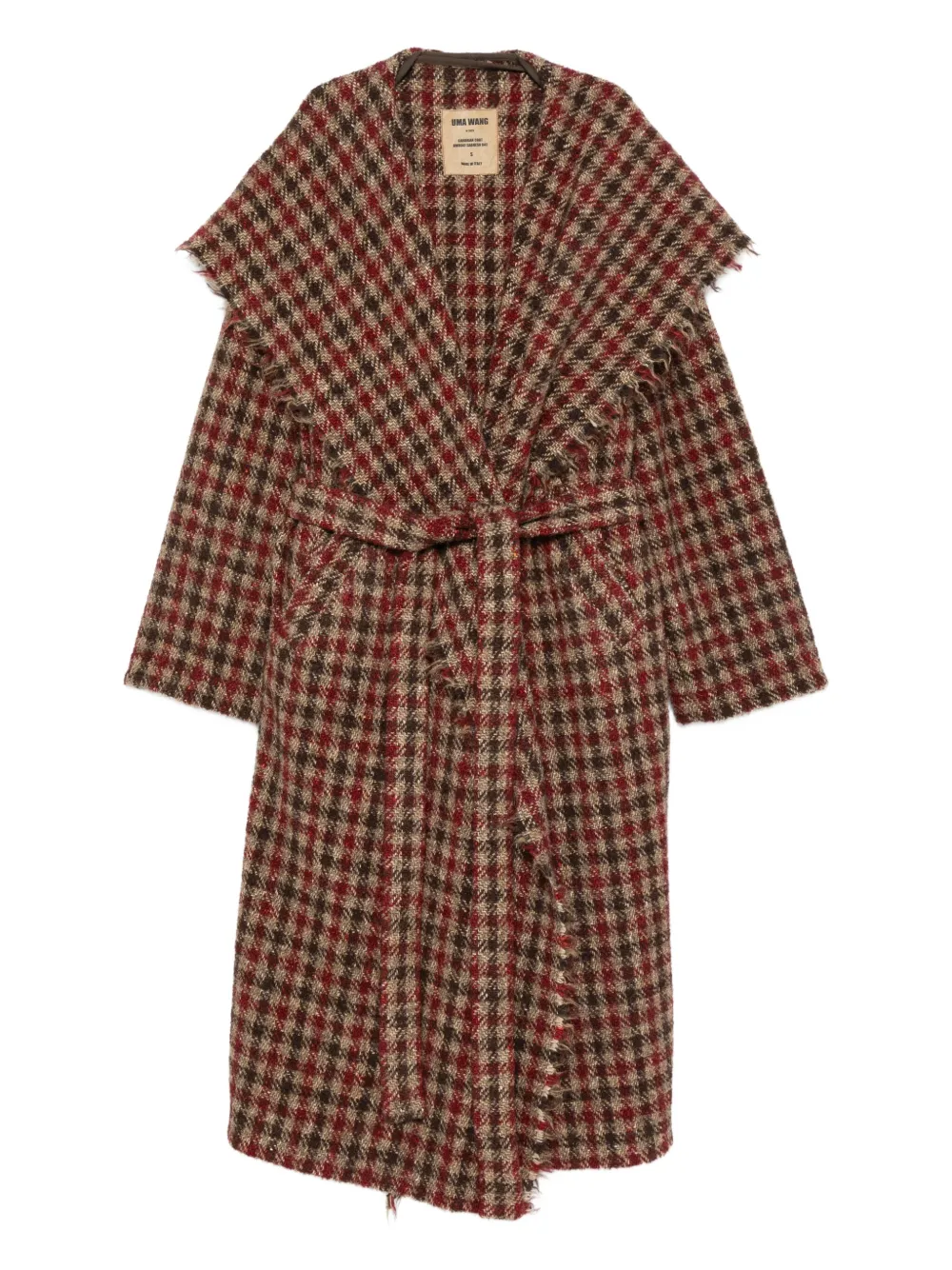 Uma Wang frayed-trim check-print coat | Red | Image 1