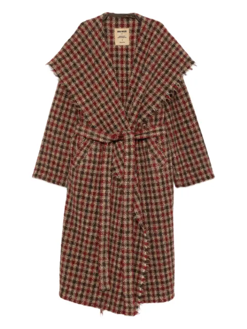 Uma Wang frayed-trim check-print coat