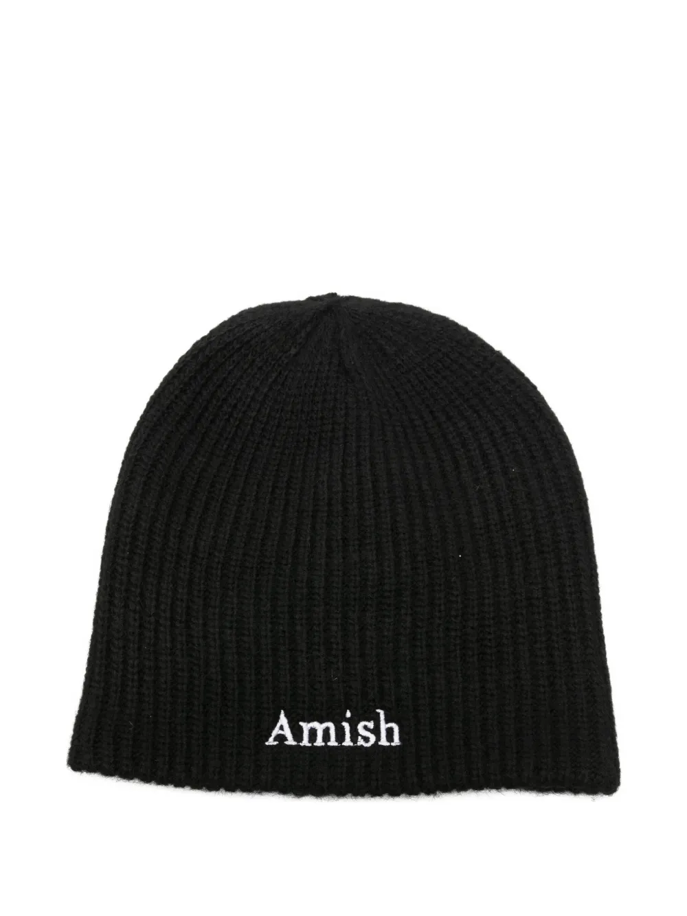 Amish Embroidered-logo Beanie In Black
