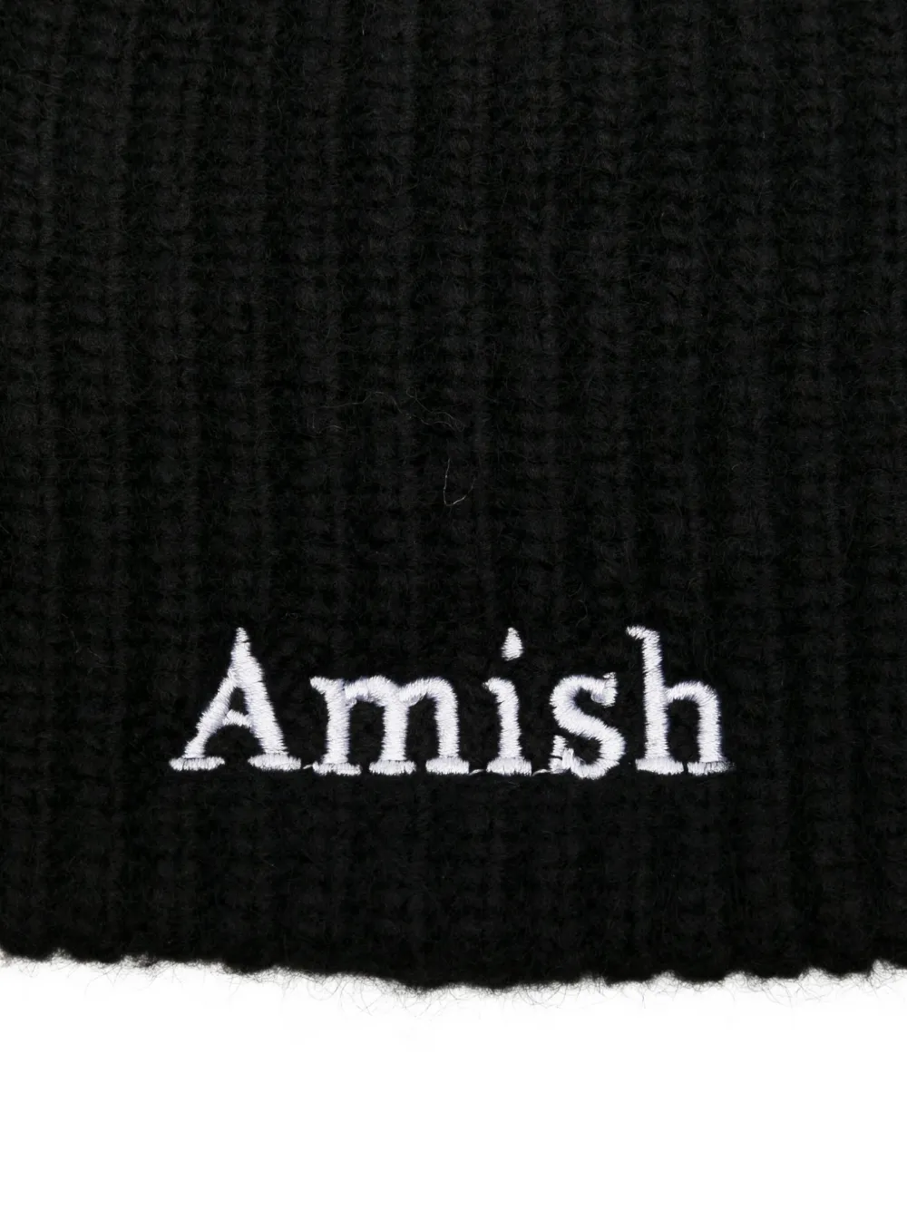 Amish Embroidered-logo Beanie In Black