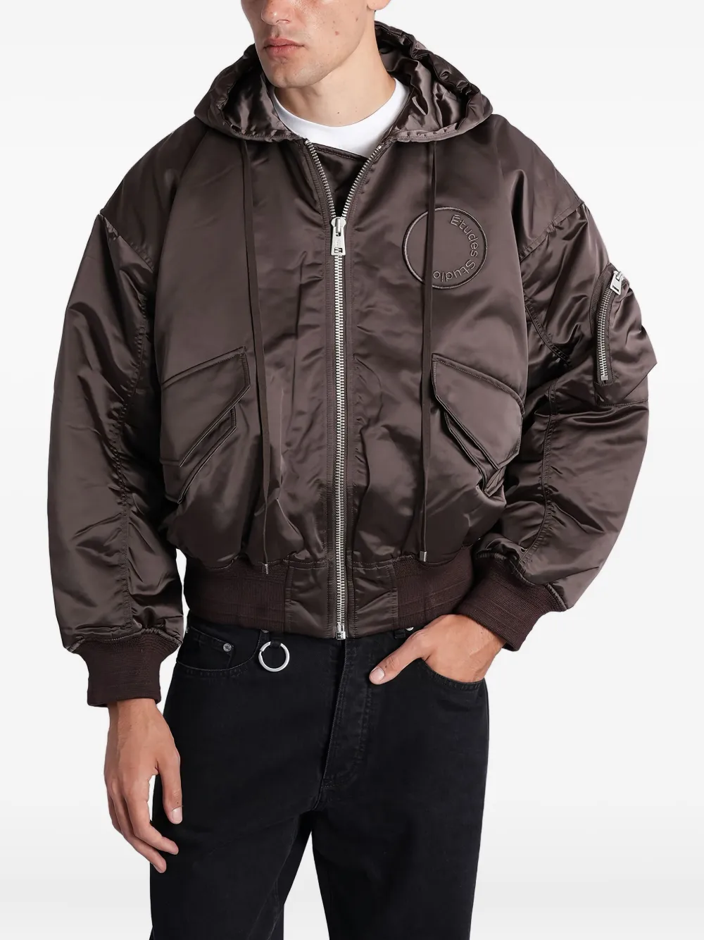 Etudes Studio Logo-patch Hooded Jacket In Brown