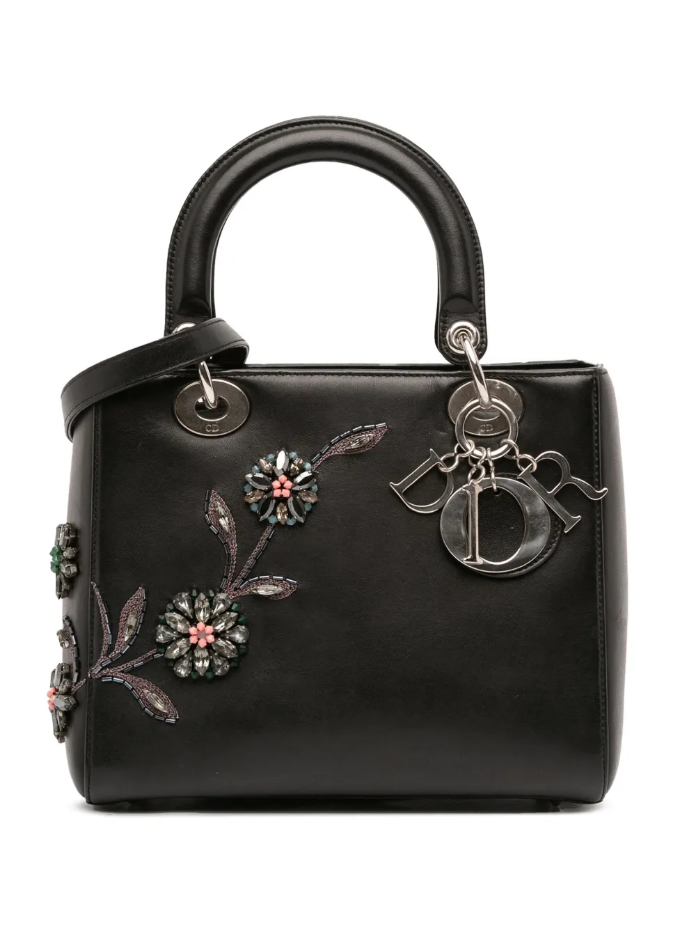Christian Dior Pre-Owned 2014 ミディアム ビーズ フローラル ラムスキン レディディオール サッチェルバッグ Christian Dior Pre-Owned 2014 ミディアム ビーズ フローラル ラムスキン レディディオール サッチェルバッグ