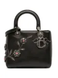 Christian Dior Pre-Owned 2014 Medium Beaded Floral Embellished Lambskin Lady Dior satchel - Black