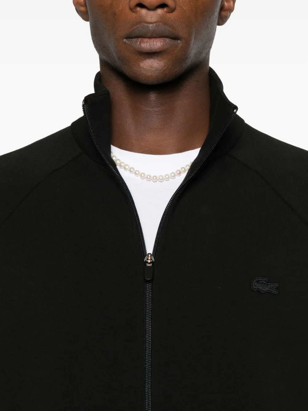 Lacoste Sweater met logodetail en rits Zwart