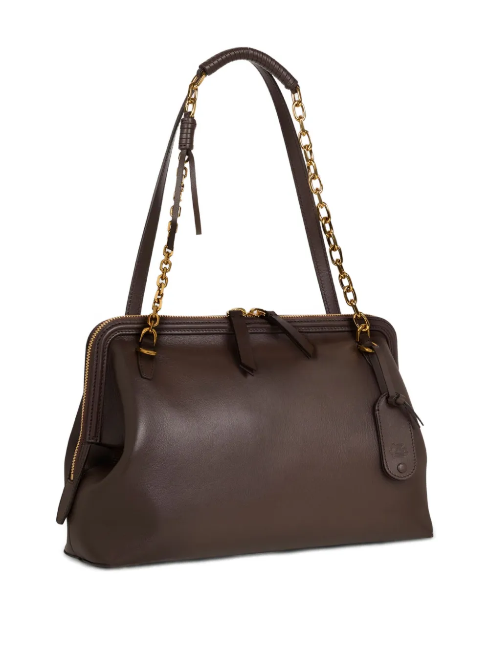 Etro Chain-trimmed Leather Shoulder Bag In Brown