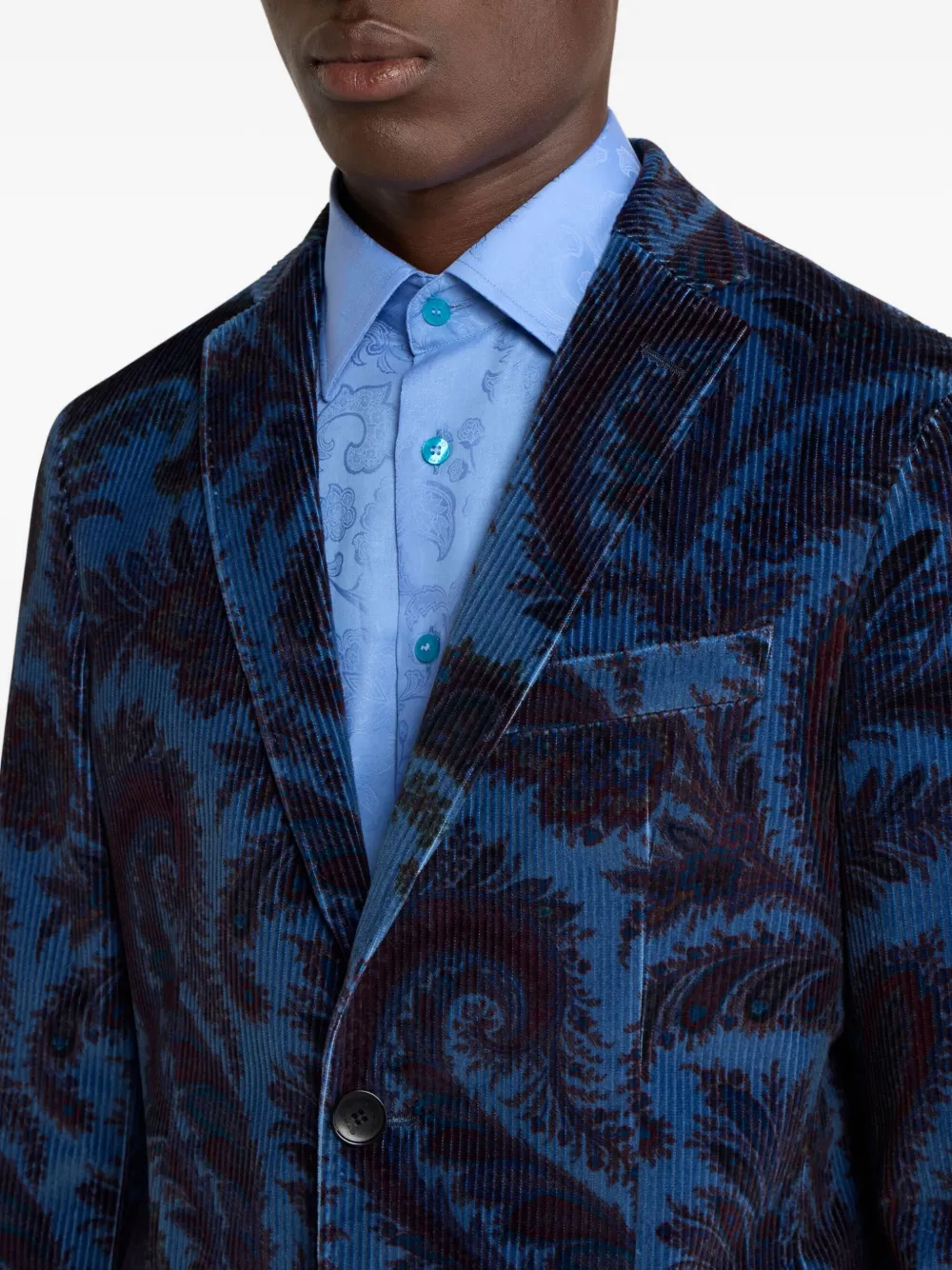 Etro Ribbed Paisley Blazer In Blue
