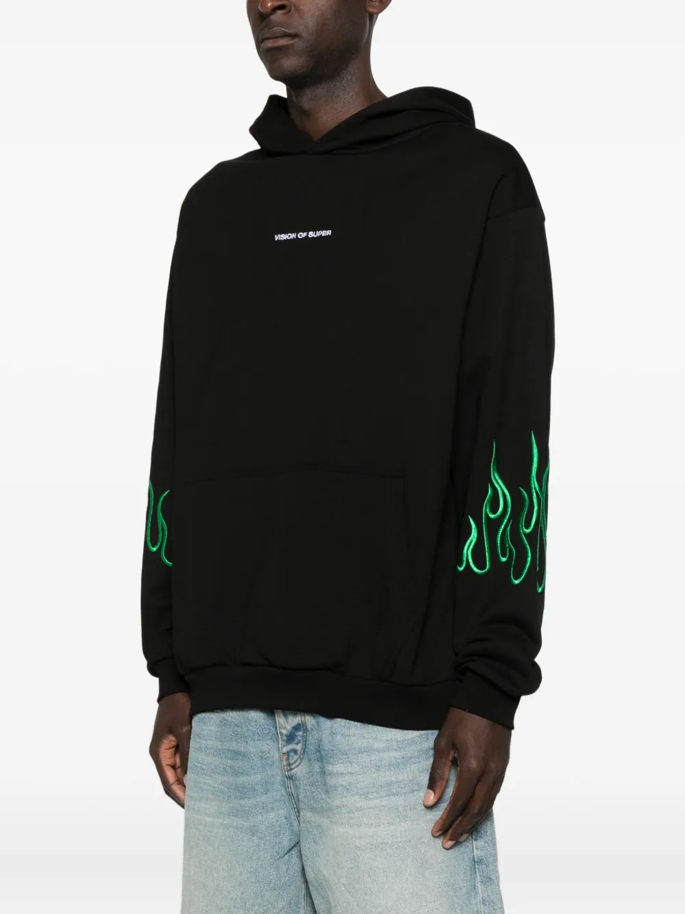 Vision Of Super Relaxed Fit Black Sweatshirt With Flame Embroidery In Black