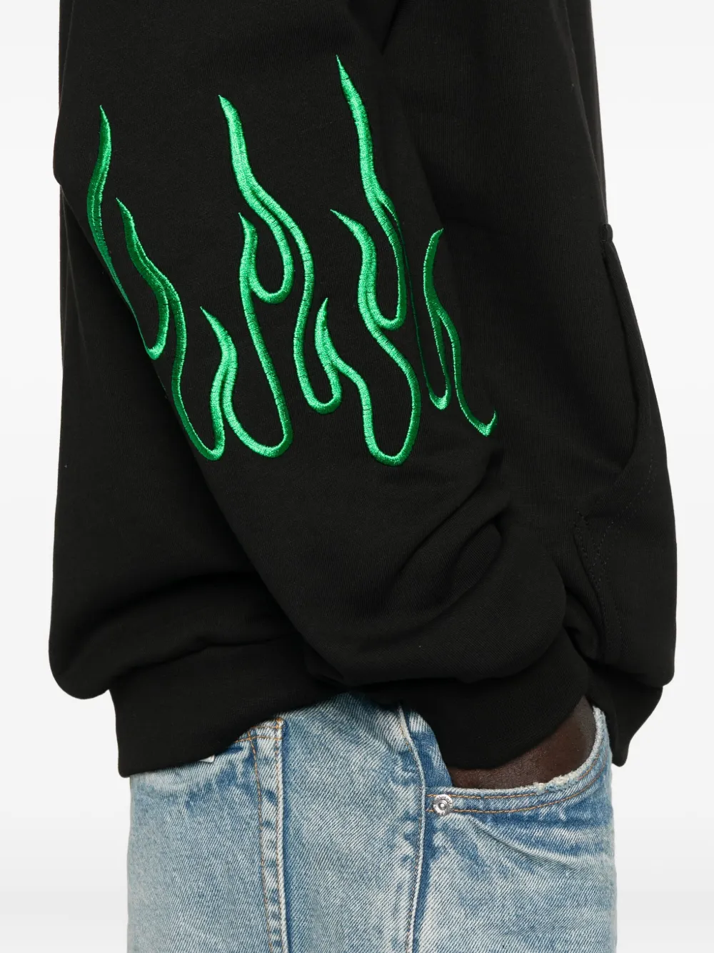 Vision Of Super Relaxed Fit Black Sweatshirt With Flame Embroidery In Black
