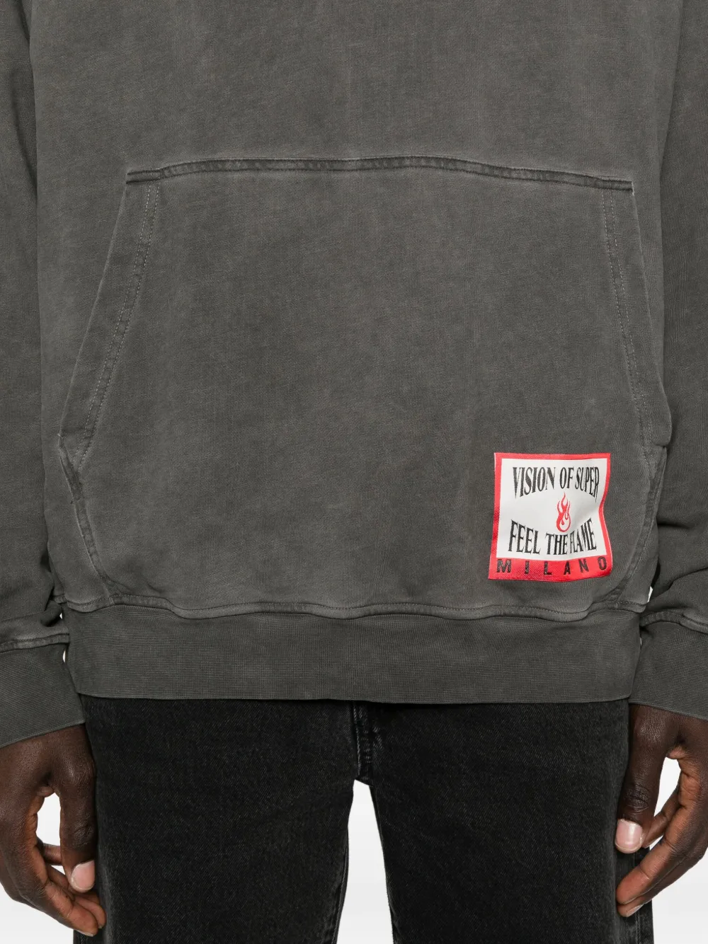 Vision Of Super Washed Gray Hoodie With Front Kangaroo Pocket In Gray