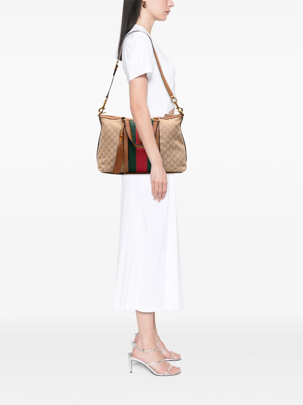Pre-owned Gucci 2016-2025 Medium Gg Canvas Rania Top Handle Bag Satchel In Brown