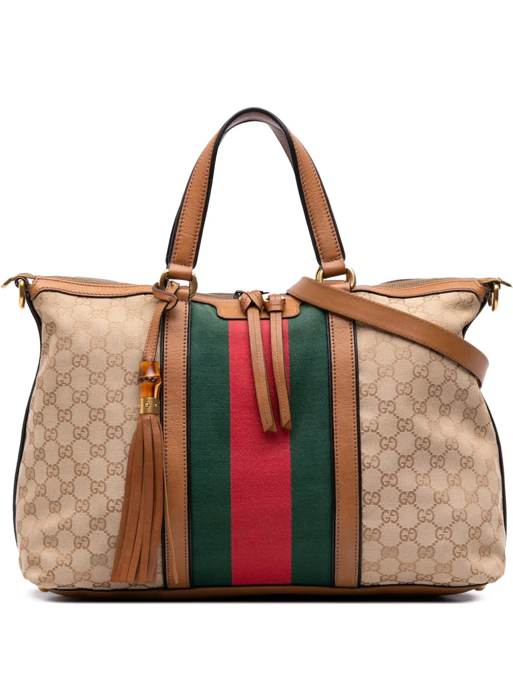 Pre-owned Gucci 2016-2025 Medium Gg Canvas Rania Top Handle Bag Satchel In Brown