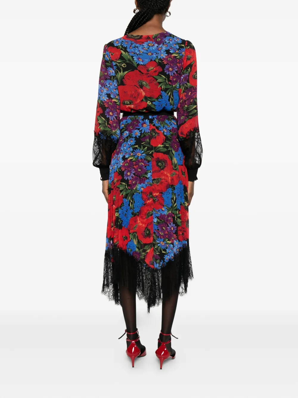 Nissa Floral-print Lace Midi Dress In Black