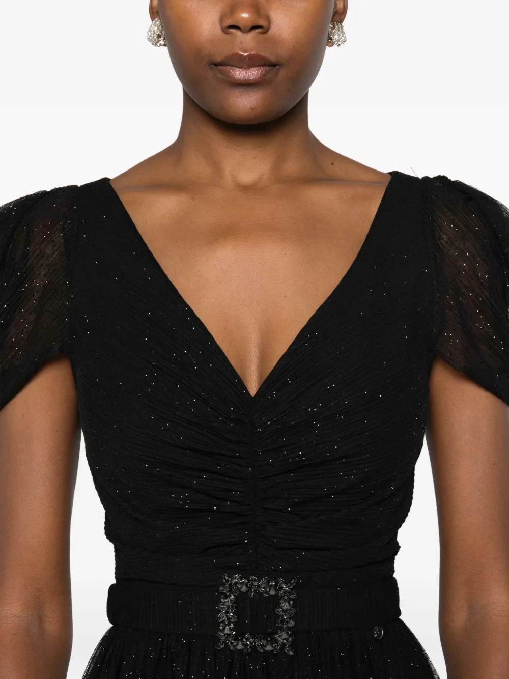 Nissa Belted Short-sleeved Dress In Black