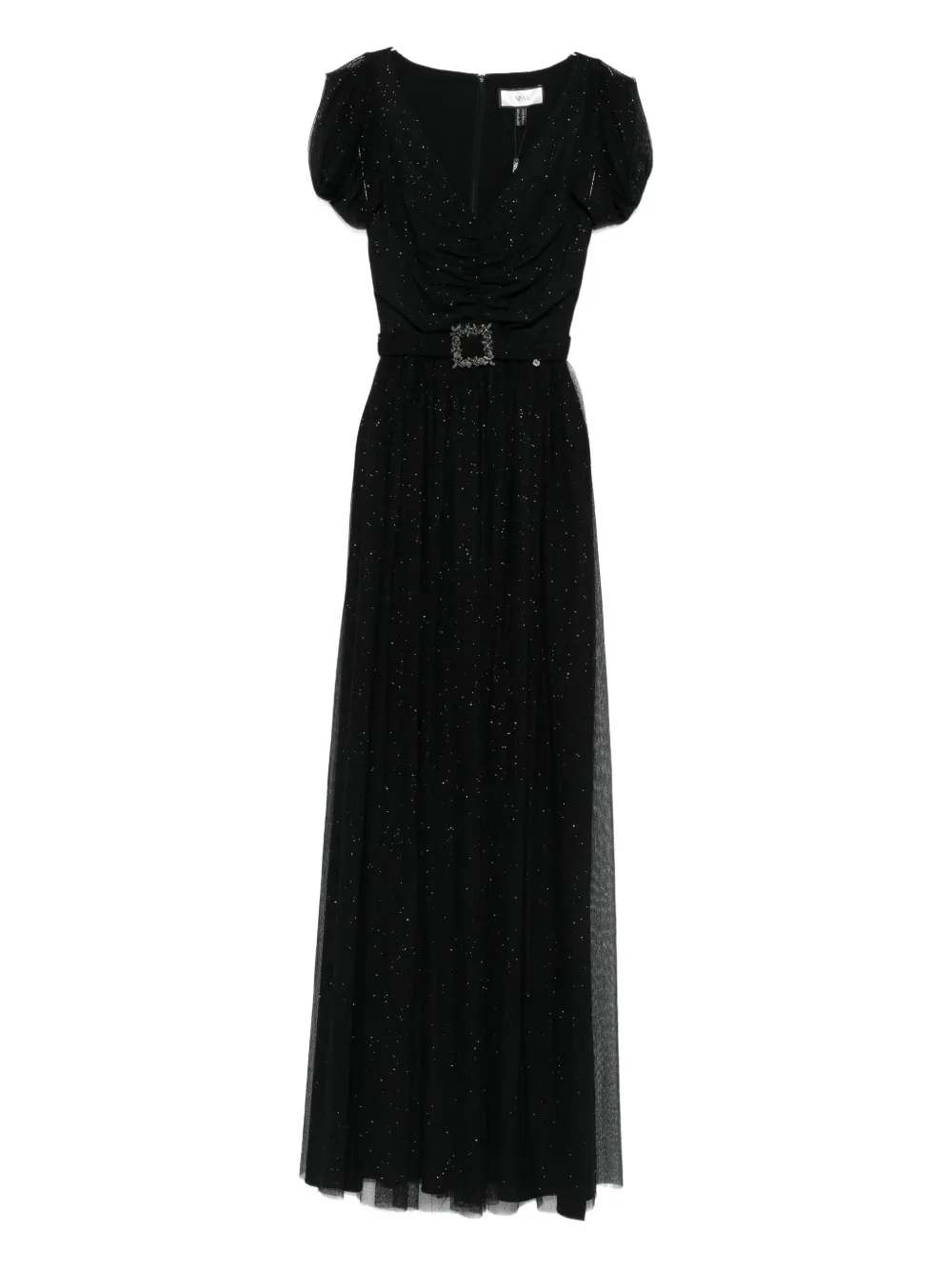Nissa Belted Short-sleeved Dress In Black