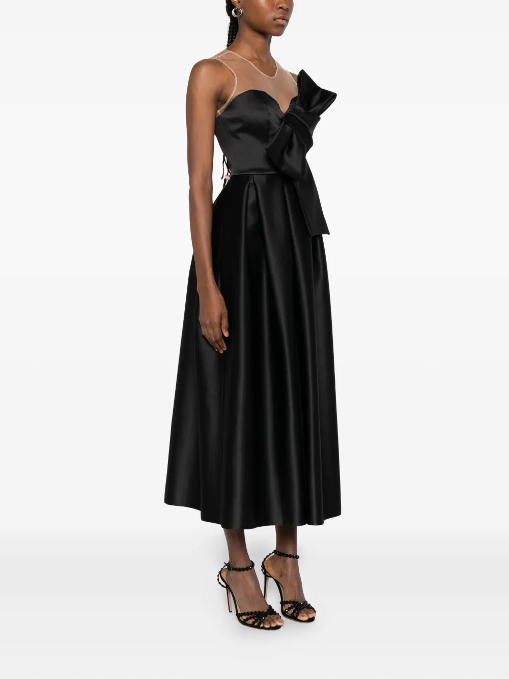 Nissa Bow-detail Midi Dress In Black