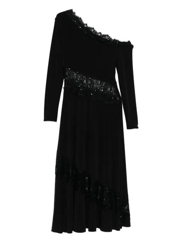 Nissa Lace-trim One-shoulder Dress - Black