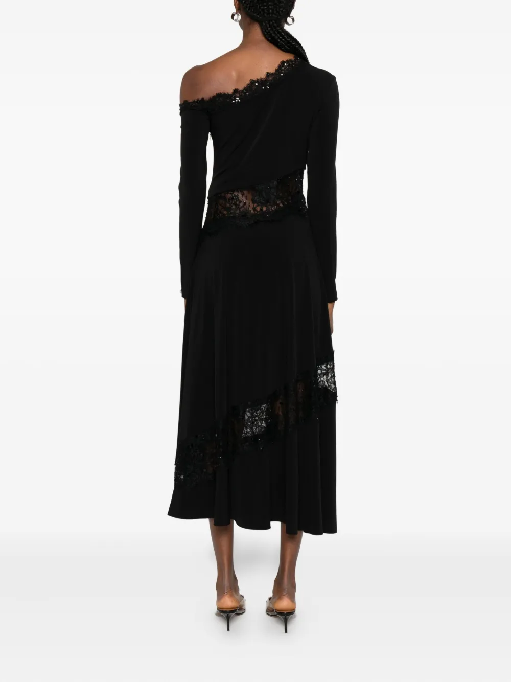 Nissa Lace-trim One-shoulder Dress In Black