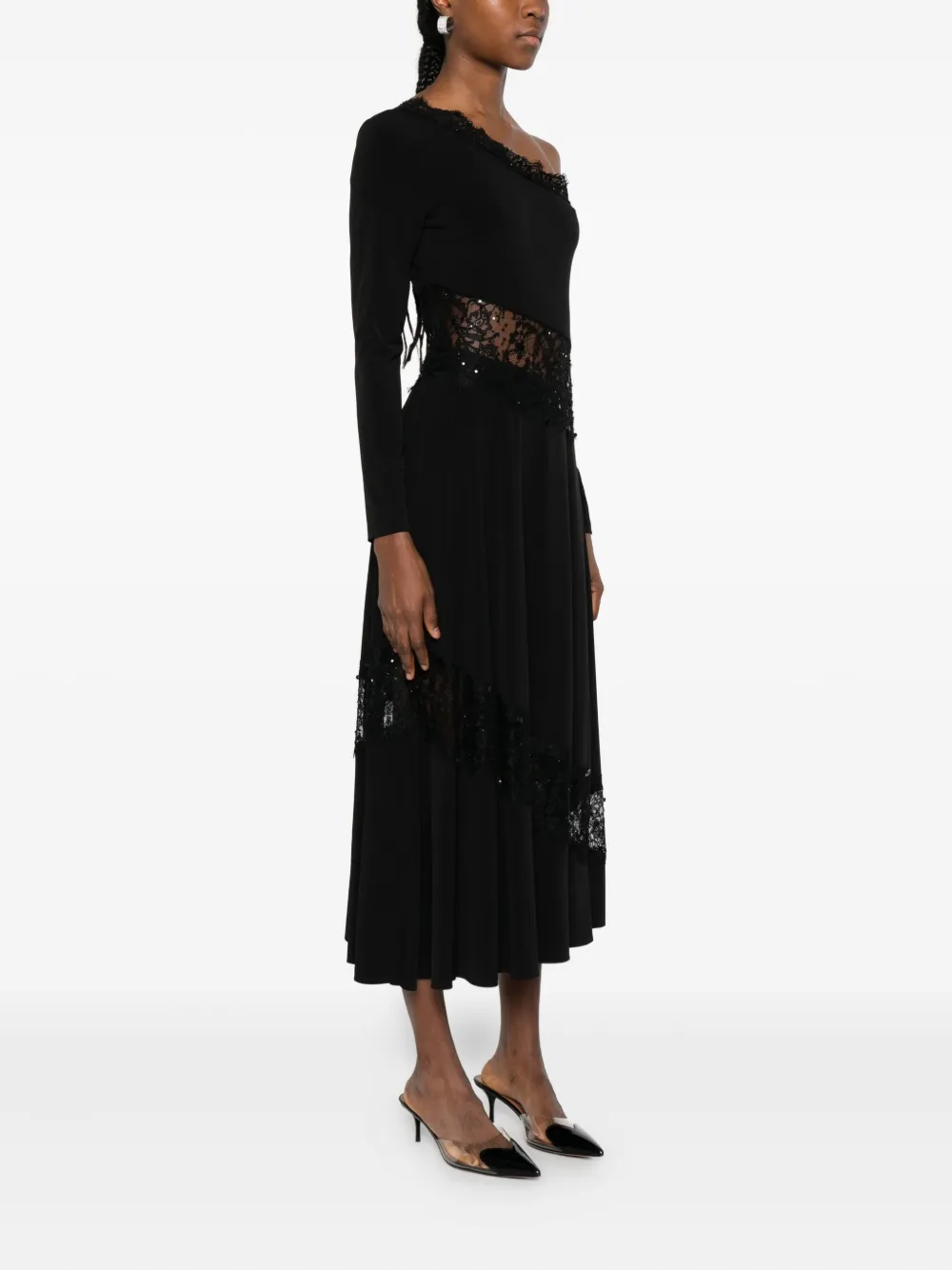 Nissa Lace-trim One-shoulder Dress In Black