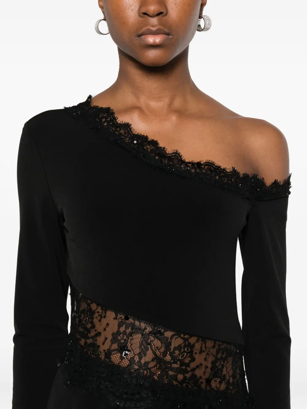 Nissa Lace-trim One-shoulder Dress In Black