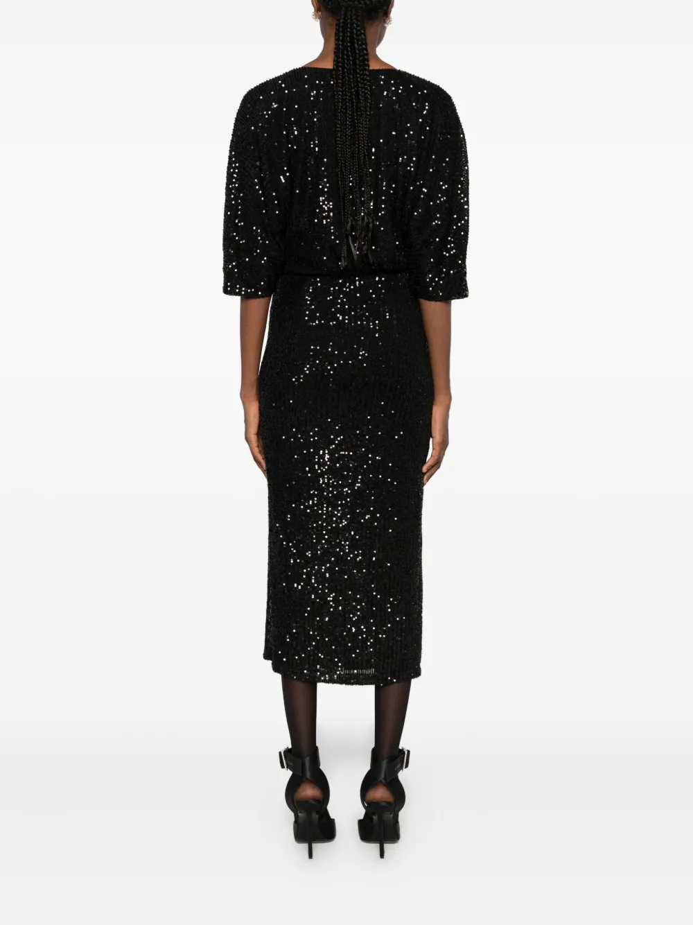 Nissa Sequinned Midi Dress In Black