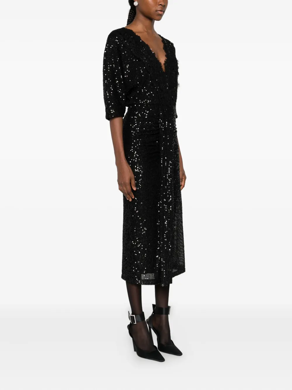 Nissa Sequinned Midi Dress In Black