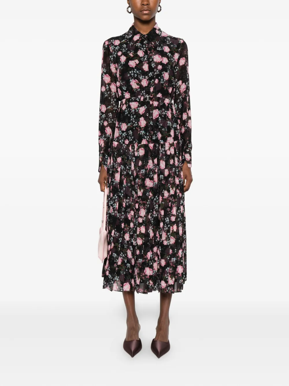 NISSA Geplooide jurk met bloemenprint - Zwart