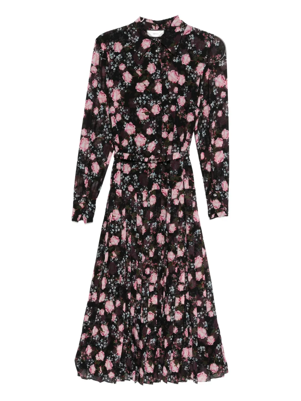 NISSA floral-print pleated dress - ブラック NISSA floral-print pleated dress - ブラック