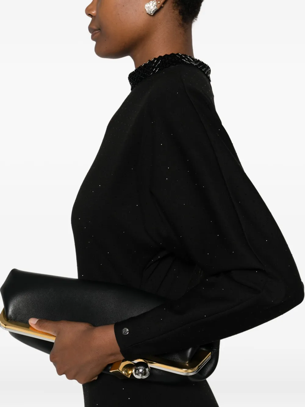 Nissa Rhinestone-embellished Long-sleeve Dress In Black