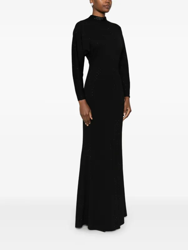 chinese dress ladies RHINESTONE SHEER FITTED LONG SLEEVES MAXI DRESS (BLACK) main image 1