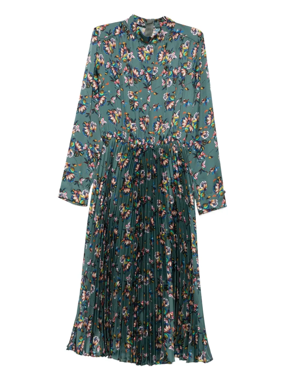 NISSA floral-print pleated dress - グリーン NISSA floral-print pleated dress - グリーン