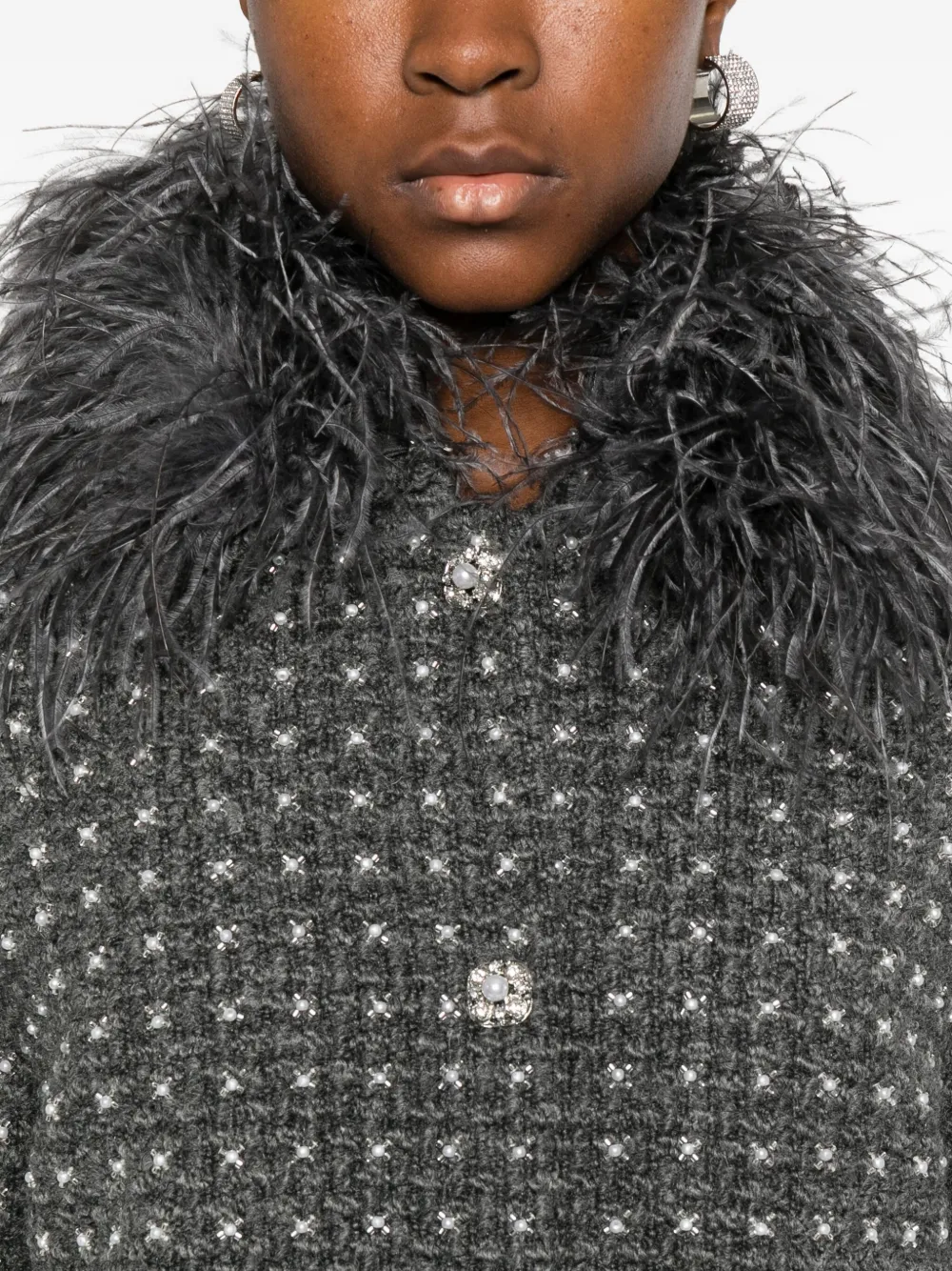 Nissa Feather-trim Coat In Gray