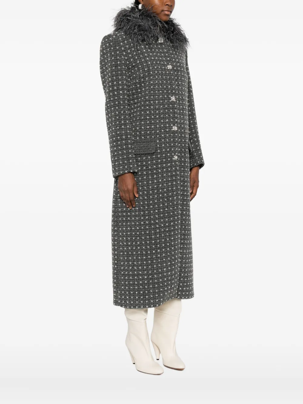 Nissa Feather-trim Coat In Gray