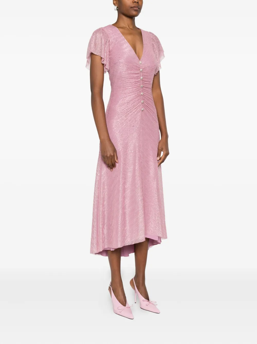Nissa Ruched Midi Dress In Pink