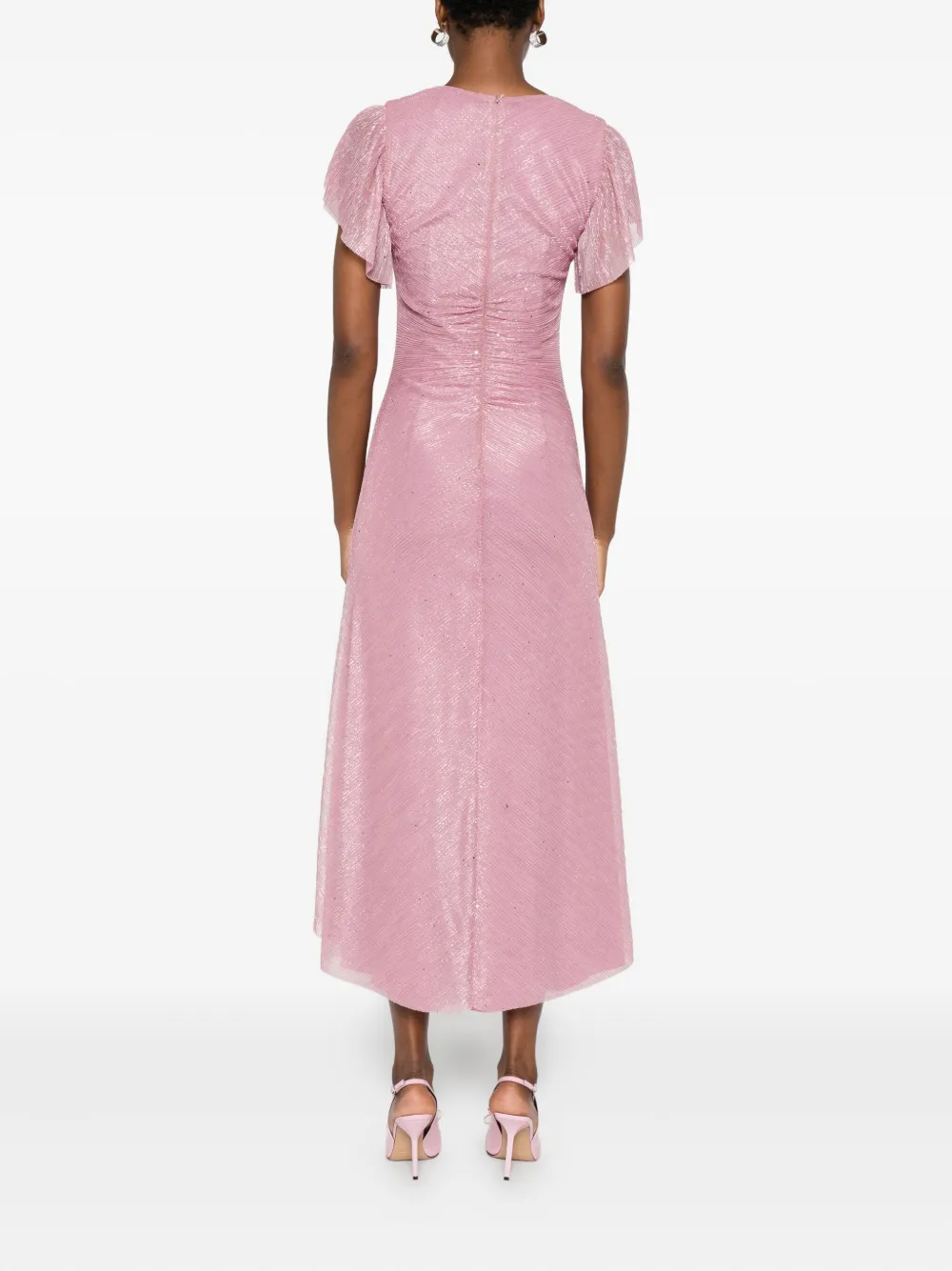 Nissa Ruched Midi Dress In Pink